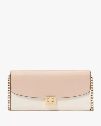 Kate Spade Outlet Phoebe Colorblock Refined Grain Leather Turnlock Wallet On A Chain In Brown