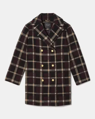 Kate Spade Outlet Plaid Double Breasted Coat In Multi
