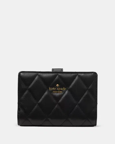 Kate Spade Outlet Quilted Medium Bifold Wallet In Black/gold/silver