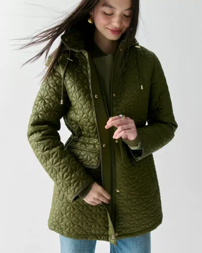 Kate Spade Outlet Quilted Spade Flower Coat In Green