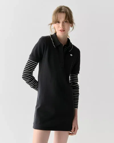 Kate Spade Outlet Ruffle Logo Polo Dress In Black