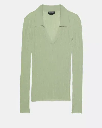Kate Spade Outlet Sheer Long Sleeve Ribbed Polo In Green