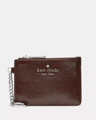 Kate Spade Outlet Shiny Leather Key Ring Card Holder In Brown