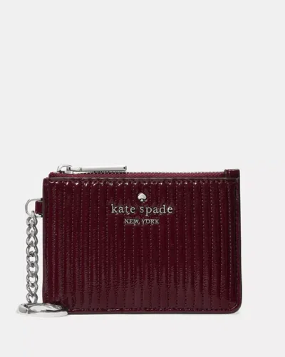 Kate Spade Outlet Shiny Quilted Key Ring Card Holder In Red