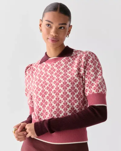Kate Spade Outlet Spade Flower Puff Sleeve Sweater In Pink