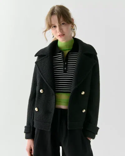 Kate Spade Outlet Wool Cropped Peacoat In Black
