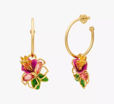 Kate Spade Paradise Floral Charm Hoops In Gold