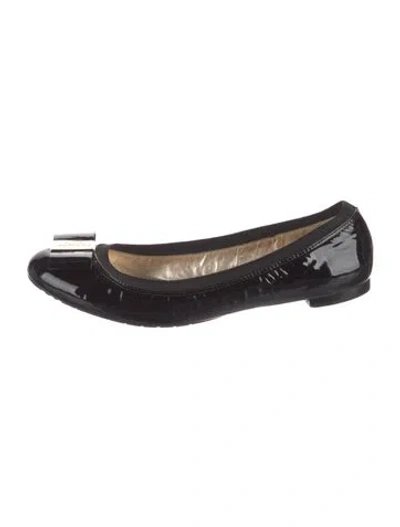 Pre-owned Kate Spade Patent Leather Bow Accents Ballet Flats In Black