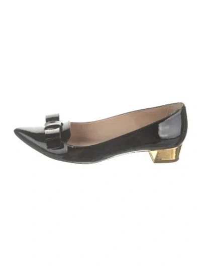 Pre-owned Kate Spade Patent Leather Bow Accents Ballet Flats In Black