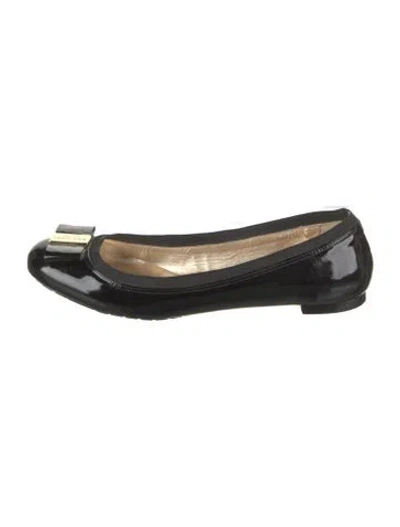 Pre-owned Kate Spade Patent Leather Bow Accents Ballet Flats In Black