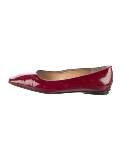 Pre-owned Kate Spade Patent Leather Bow Accents Ballet Flats In Burgundy