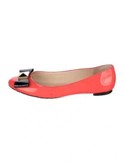 Pre-owned Kate Spade Patent Leather Bow Accents Ballet Flats In Red