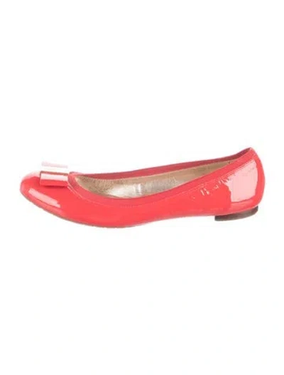 Pre-owned Kate Spade Patent Leather Bow Accents Ballet Flats In Red