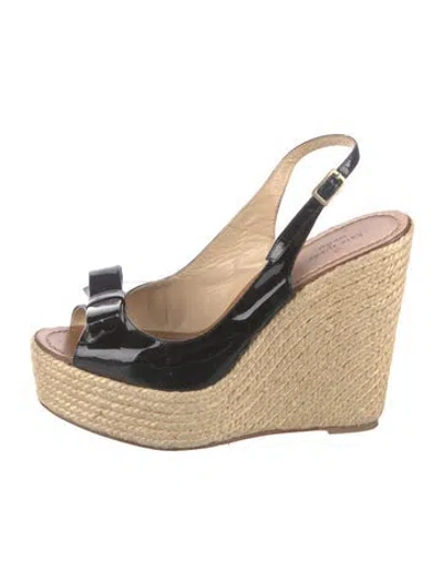 Pre-owned Kate Spade Patent Leather Bow Accents Espadrilles In Black