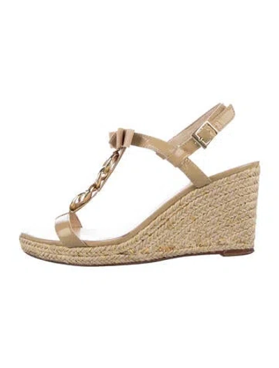 Pre-owned Kate Spade Patent Leather Bow Accents Espadrilles In Brown