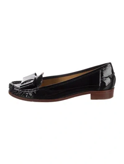 Pre-owned Kate Spade Patent Leather Bow Accents Loafers In Black