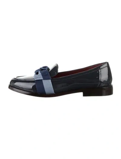 Pre-owned Kate Spade Patent Leather Bow Accents Loafers In Blue