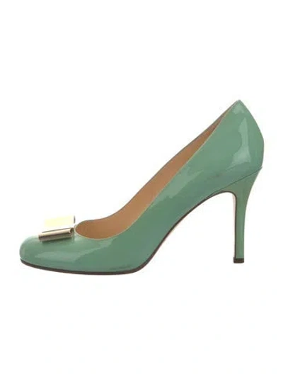 Pre-owned Kate Spade Patent Leather Bow Accents Pumps In Green