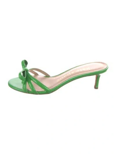 Pre-owned Kate Spade Patent Leather Bow Accents Slides In Green