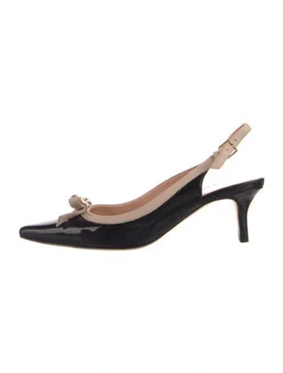 Pre-owned Kate Spade Patent Leather Bow Accents Slingback Pumps In Black