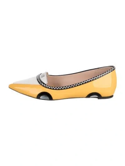 Pre-owned Kate Spade Patent Leather Colorblock Pattern Loafers In Yellow