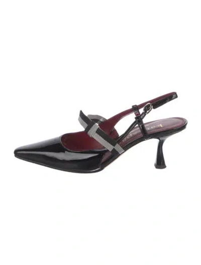 Pre-owned Kate Spade Patent Leather Colorblock Pattern Slingback Pumps In Black