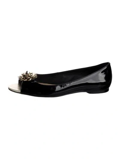 Pre-owned Kate Spade Patent Leather Crystal Embellishments Ballet Flats In Black