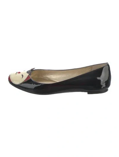 Pre-owned Kate Spade Patent Leather Graphic Print Ballet Flats In Black