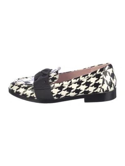 Pre-owned Kate Spade Patent Leather Houndstooth Print Loafers In Black