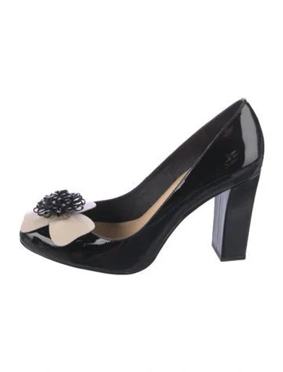 Pre-owned Kate Spade Patent Leather Leather Trim Embellishment Pumps In Black