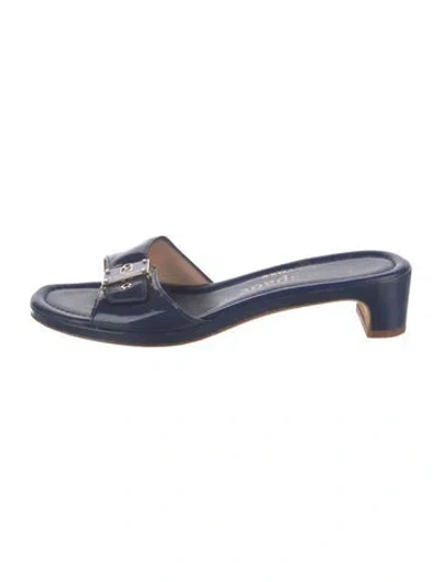 Pre-owned Kate Spade Patent Leather Slides In Blue