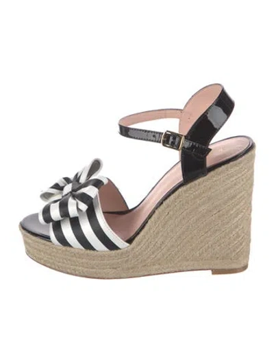 Pre-owned Kate Spade Patent Leather Striped Espadrilles In Black/pink
