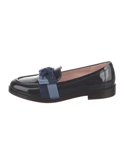 Pre-owned Kate Spade Patent Leather Striped Loafers In Blue