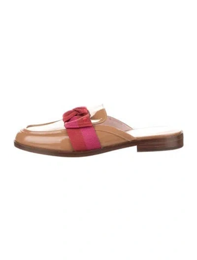 Pre-owned Kate Spade Patent Leather Striped Mules In Brown