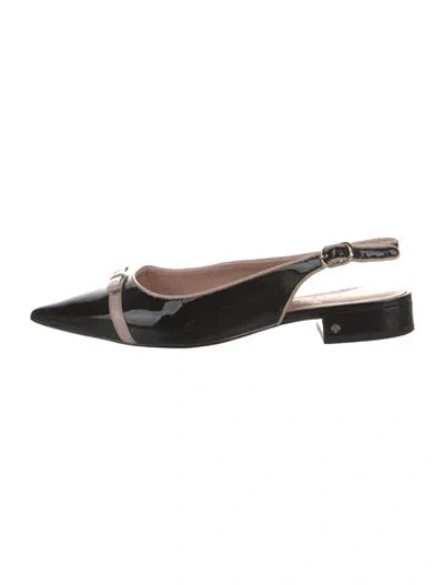 Pre-owned Kate Spade Patent Leather Striped Slingback Flats In Black