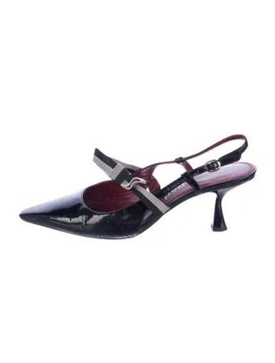 Pre-owned Kate Spade Patent Leather Striped Slingback Pumps In Black