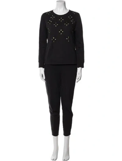 Pre-owned Kate Spade Patterned Crystal Embellishments Pant Set In Black