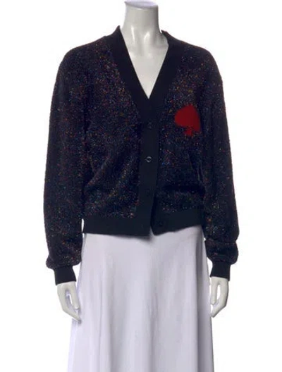 Pre-owned Kate Spade Patterned V-neck Sweater In Black