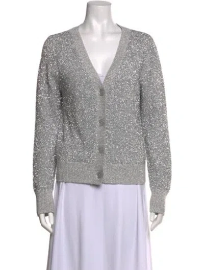 Pre-owned Kate Spade Patterned V-neck Sweater In Metallic/silver