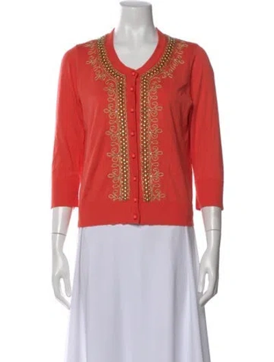 Pre-owned Kate Spade Patterned V-neck Sweater In Orange