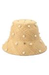 KATE SPADE PEARL EMBELLISHED STRAW CLOCHE
