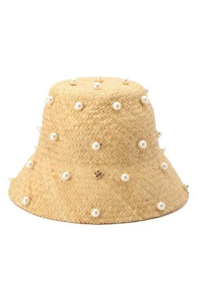 Kate Spade Pearl Embellished Straw Cloche In Neutral