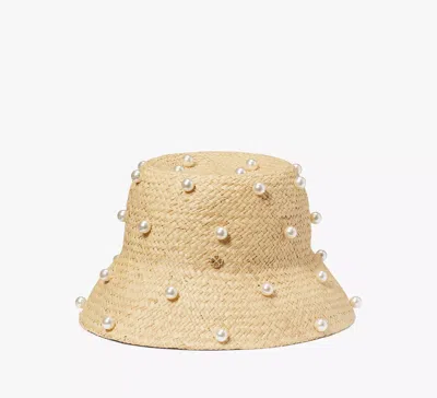 Kate Spade Pearl Embellished Straw Cloche In Neutral