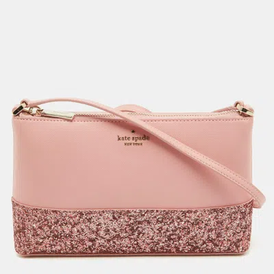 Pre-owned Kate Spade Pink Glitter And Leather Ramey Greta Court Crossbody Bag