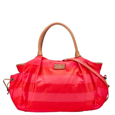 Pre-owned Kate Spade Pink Red Color Nylon Leather Shoulder Bag Tote Bag () In Multi