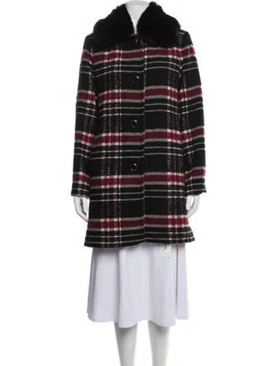 Pre-owned Kate Spade Plaid Print Coat In Black