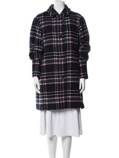 Pre-owned Kate Spade Plaid Print Coat In Blue