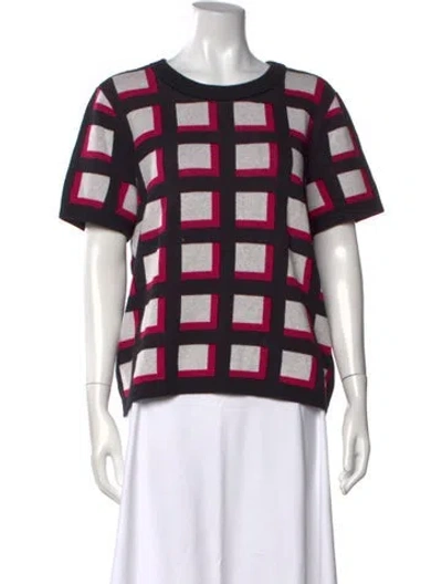 Pre-owned Kate Spade Plaid Print Crew Neck Sweater In Black