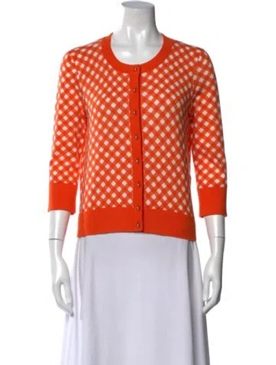 Pre-owned Kate Spade Plaid Print Crew Neck Sweater In Orange