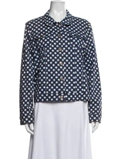 Pre-owned Kate Spade Plaid Print Denim Jacket In Blue